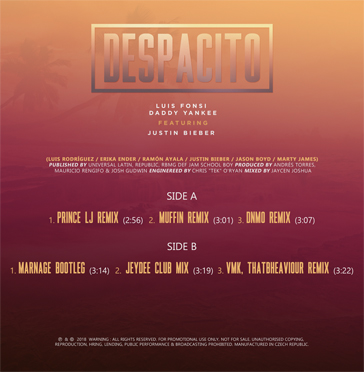 Luis Fonsi Daddy Yankee Bieber Justin Despacito Aaa Recordings Vinyl Record despacito