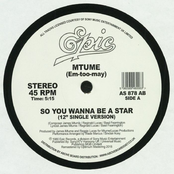 Mtume So You Wanna Be A Star (Danny Krivit Edit) Epic vinyl record
