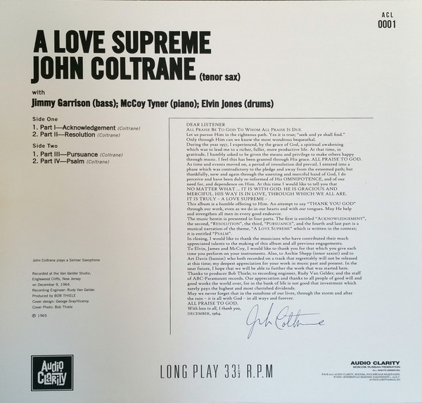 stege Vaccinere crack Coltrane, John A Love Supreme Audio Clarity vinyl record